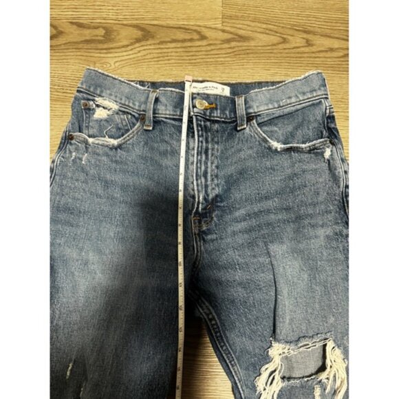Abercrombie & Fitch High Rise Mom Jeans Denim Distressed Ripped Size 29 / 8 - Picture 4 of 6
